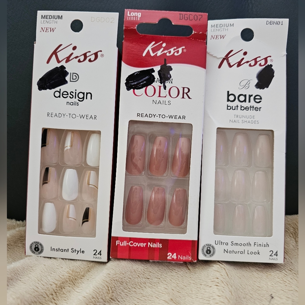 Three Packages Of Kiss Ready-to-Wear Nail Sets. All New.